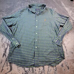 Ralph Lauren Shirt Mens Classic Green/Blue Plaid Button Down Long Sleeve  2XL